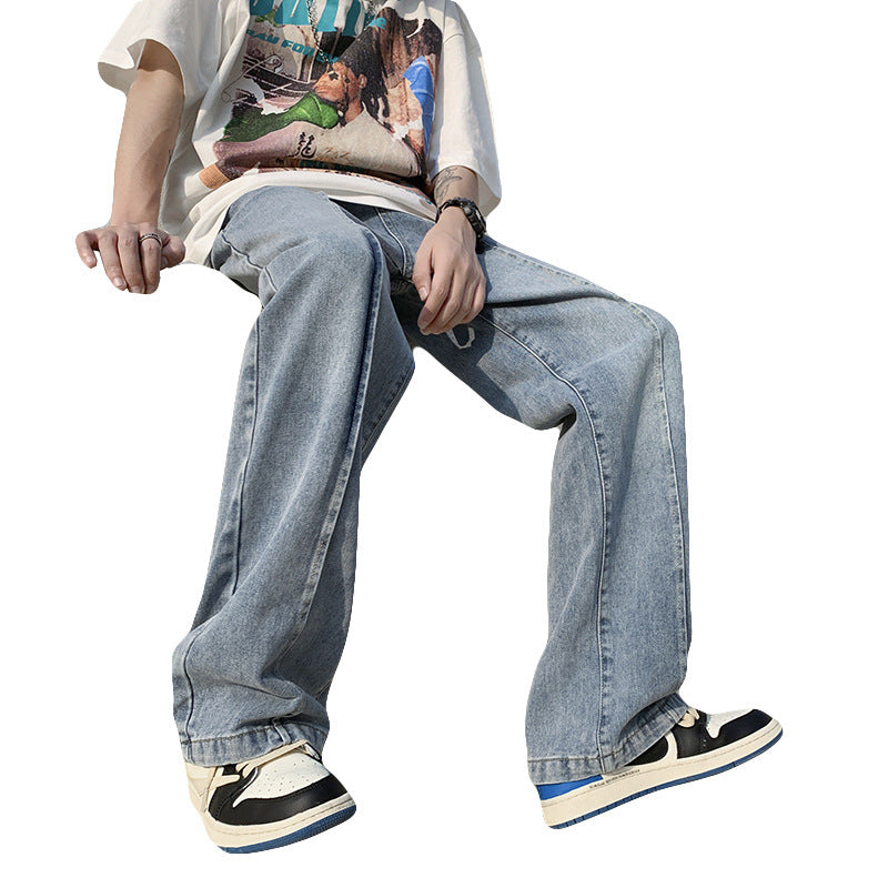 Men Jeans Washed Jeans Men Spring/Summer Straight-Leg Pants