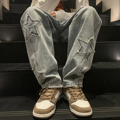 Men Jeans Straight-Leg Denim Trousers Autumn and Winter Loose
