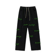 Men Jeans Flocking Embroidered Jeans Men's Spring and Autumn Loose Straight-Leg Wide-Leg Pants