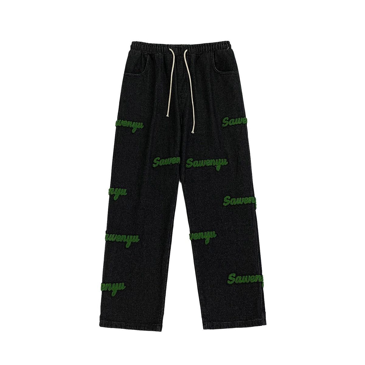 Men Jeans Flocking Embroidered Jeans Men's Spring and Autumn Loose Straight-Leg Wide-Leg Pants