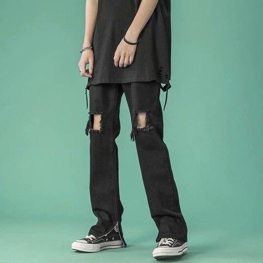 Men Jeans Ripped Jeans Men's Summer Hip Hop Zipper Pants