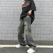 Men Jeans Retro Washed Distressed Ripped Jeans