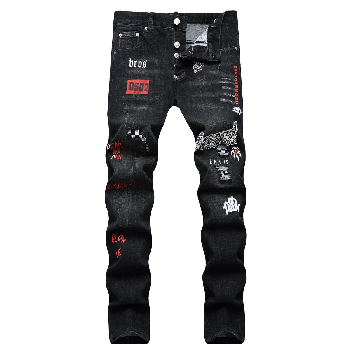 DSQ2 Jeans Rhinestone Decorated Ripped Stretch Jeans