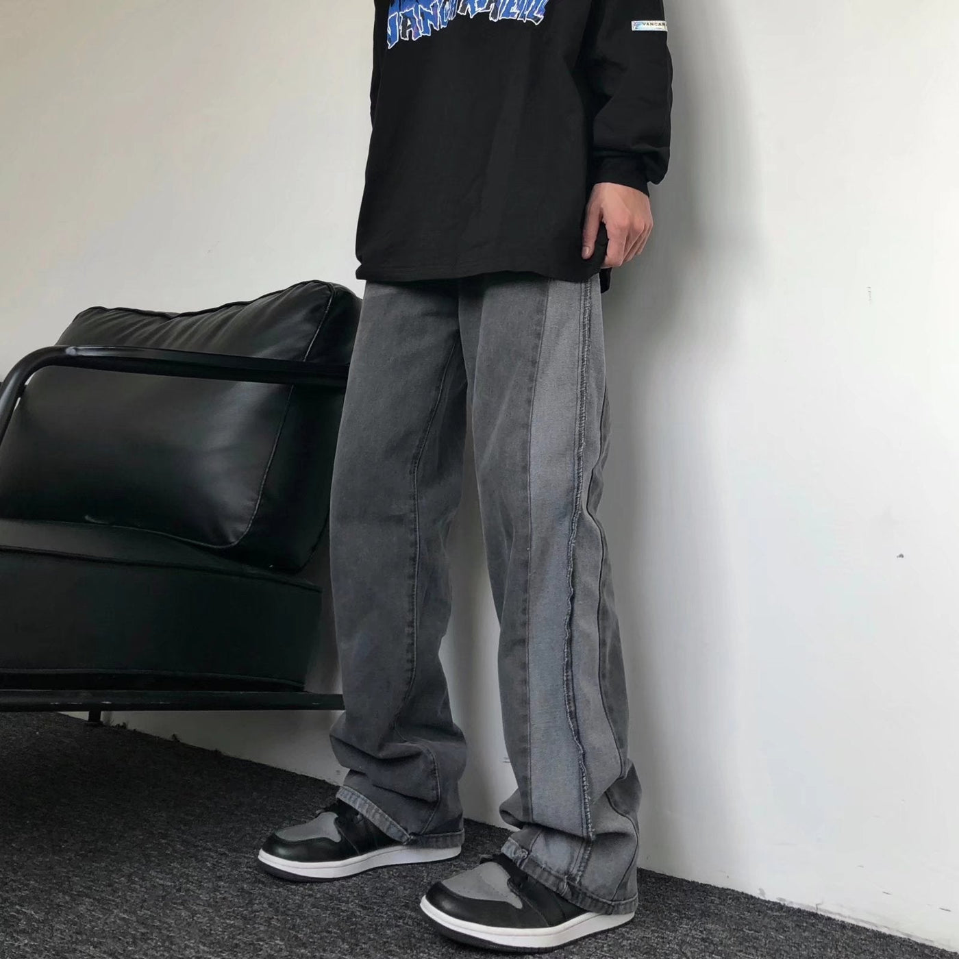 Men Jeans Loose Straight Jeans Fall Casual Wide-Leg Trousers
