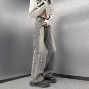 Men Jeans Straight Oversize Summer Slightly Flared Wide Leg Pants