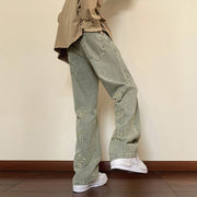 Men Jeans Embroidered Jeans Straight-Leg Pants