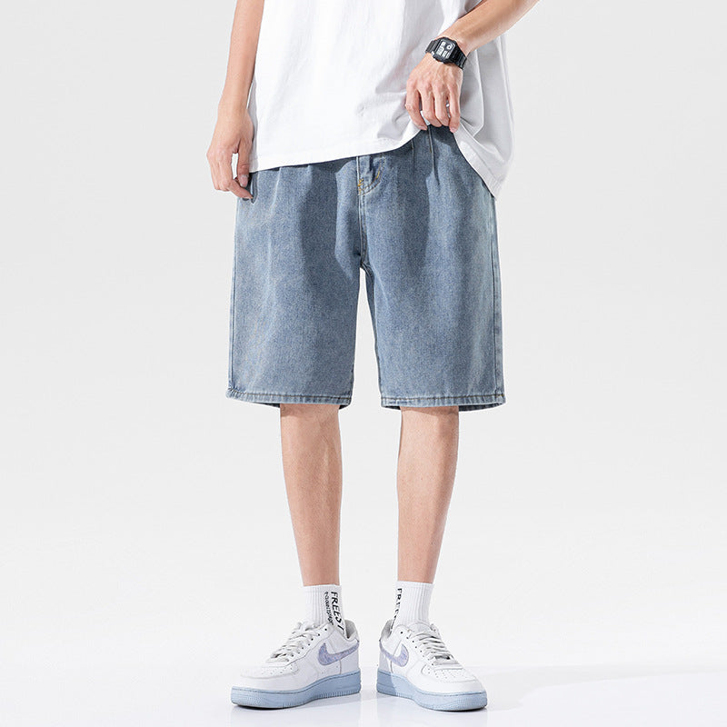 Men Jeans Shorts Straight Loose Summer Ripped Shorts