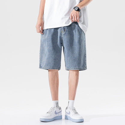 Men Jeans Shorts Straight Loose Summer Ripped Shorts