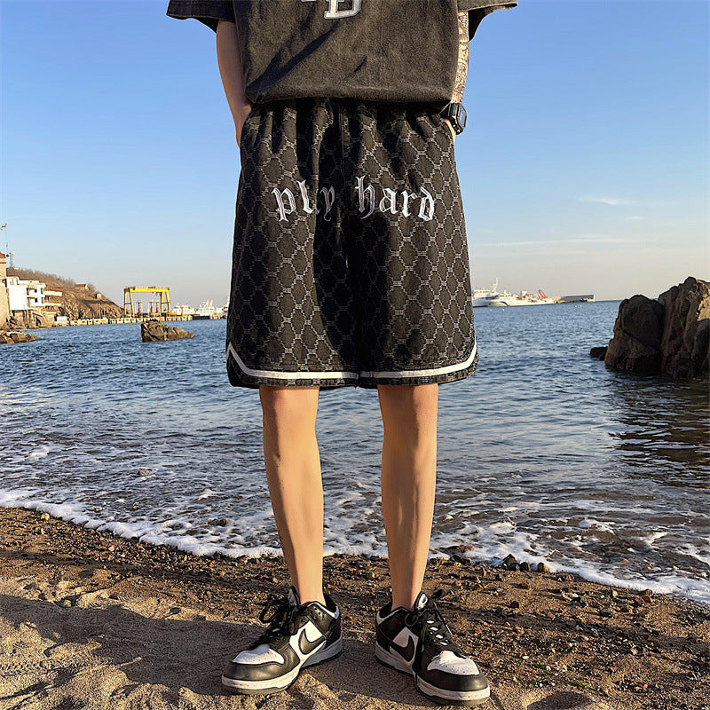 Men Jeans Denim Shorts Men's Summer Embroidered Plaid Shorts