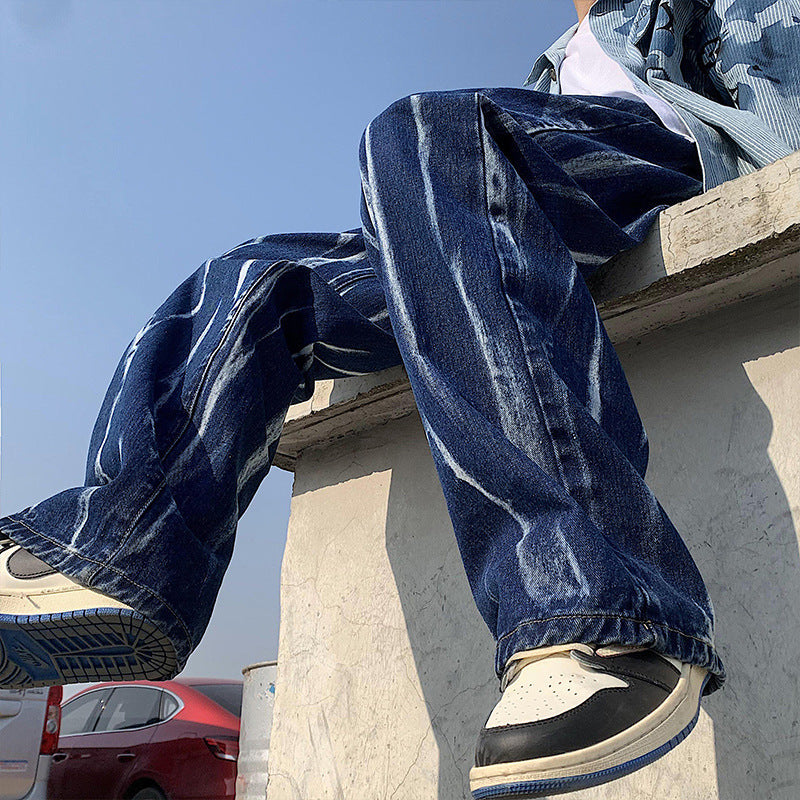 Men Jeans Tie-Dyed Jeans Men Spring Baggy Straight Trousers