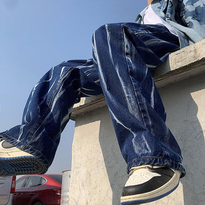 Men Jeans Tie-Dyed Jeans Men Spring Baggy Straight Trousers