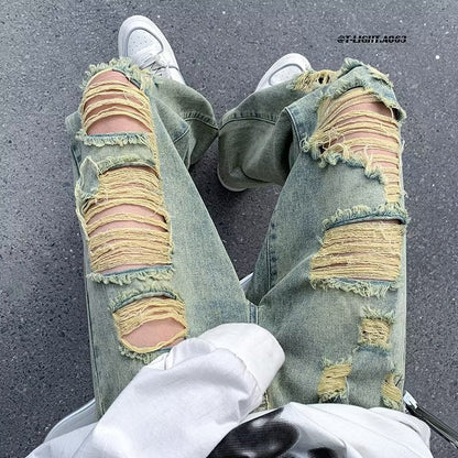 Men Jeans Washed Jeans Summer plus Size Ripped Trousers