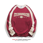 Men Pullover Hoodie Spring Patchwork Sweater Men Couple Letters round Neck Loose All-Match