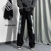 Men Jeans Patchwork Stitching Jeans Loose Straight Trousers