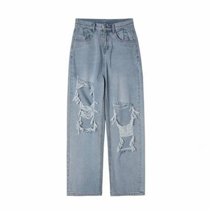 Men Jeans Ripped Jeans Men's Summer Wide-Leg Casual Pants Straight Loose Pants