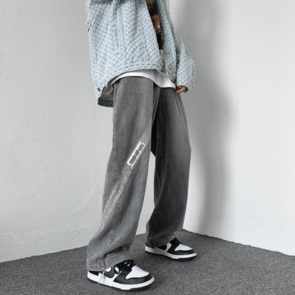 Men Jeans Washed Jeans Men's Casual Trousers Straight Loose Wide Leg Pants