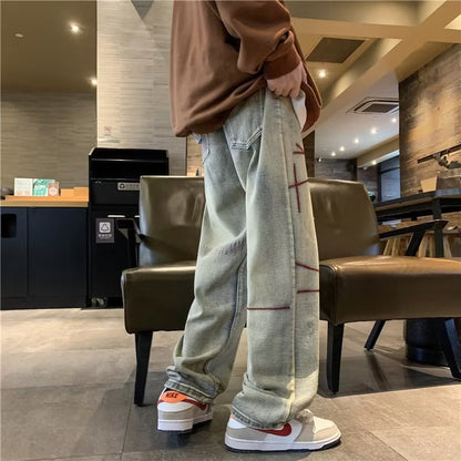 Men Jeans Retro Straight Loose Casual Trousers