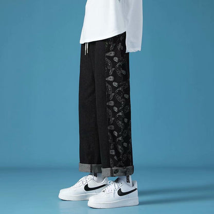 Men Jeans Paisley Jeans Summer Loose Casual Pants Retro Straight-Leg Pants
