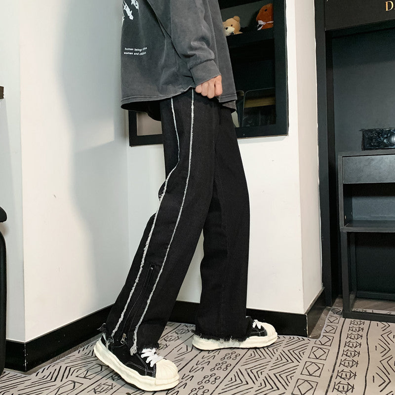 Men Jeans Straight Jeans Men's Loose Split Pants