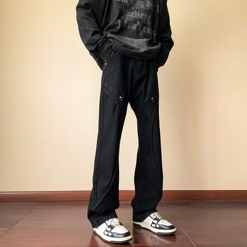 Men Jeans Black Jeans Summer Straight Loose Micro-Flared Casual Pants