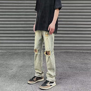 Men Jeans Summer Ripped Slim-Fitting Straight Pants Casual Pants