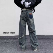 Men Jeans Washed Wide-Leg Pants Oldschool Worn Jeans