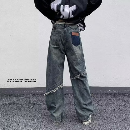 Men Jeans Washed Wide-Leg Pants Oldschool Worn Jeans