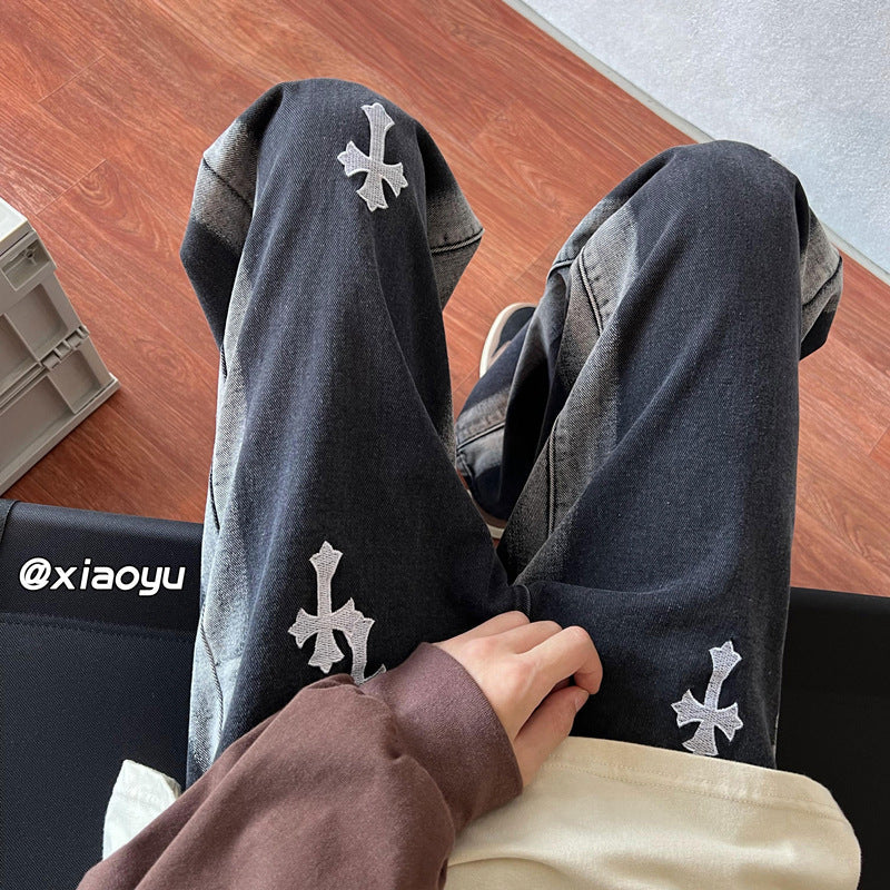 Men Jeans Spring and Autumn Retro Gradient Pants Oversize Wide Leg Straight Casual Trousers