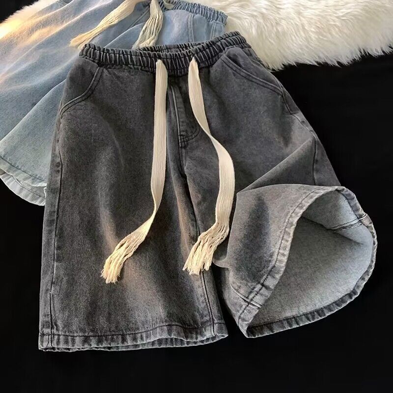 Men Jeans Denim Shorts Men's Summer Retro Loose Large Pants