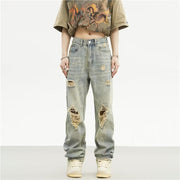 Men Jeans Retro Tattered Jeans Jeans Straight Loose Pants