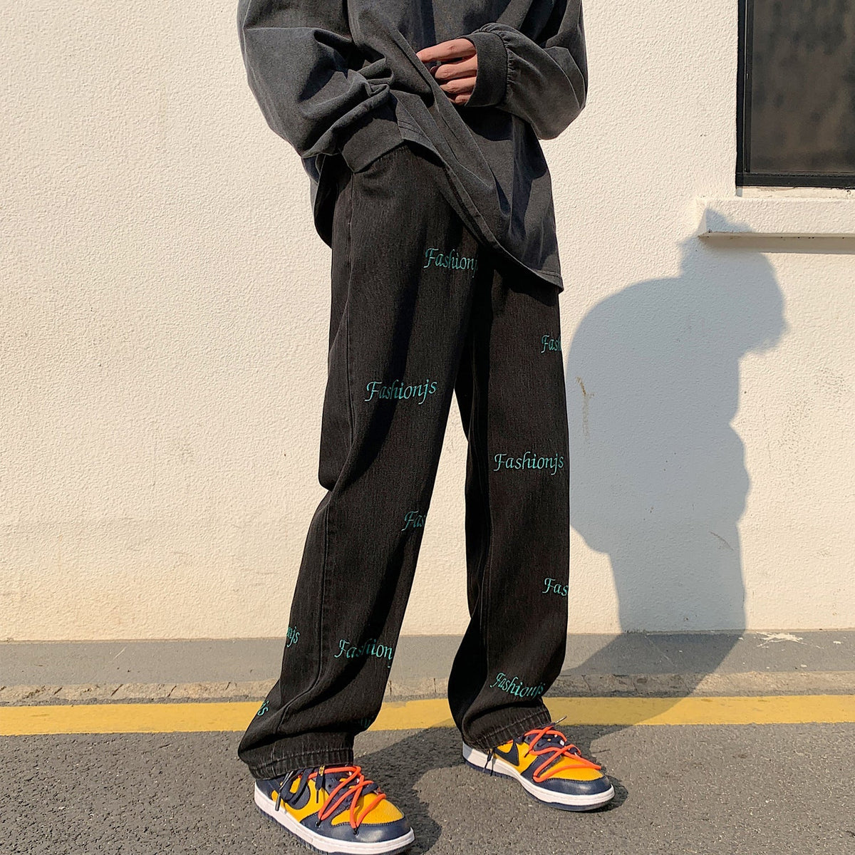Men Jeans Light-Colored Jeans Straight Spring Wide Leg Pants