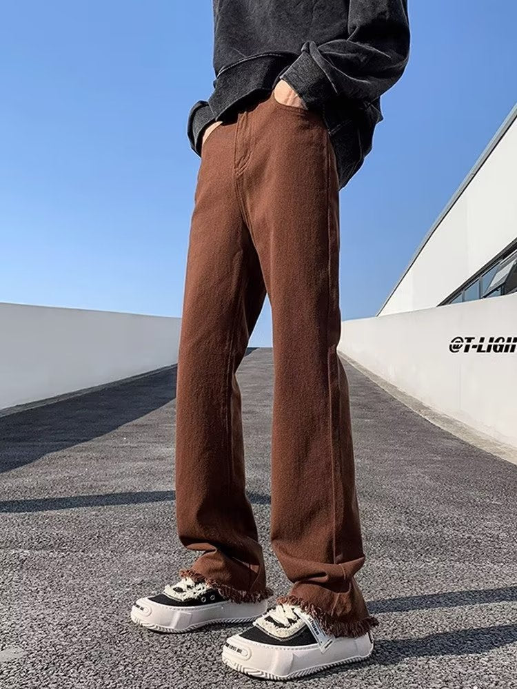 Men Jeans Clean Fit Brown Jeans Men's Slim Straight Skinny Overalls