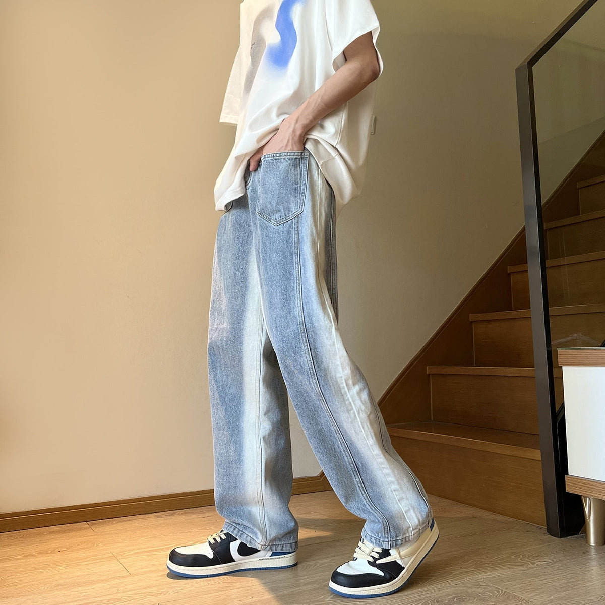 Men Jeans Retro Loose Wide-Leg Pants