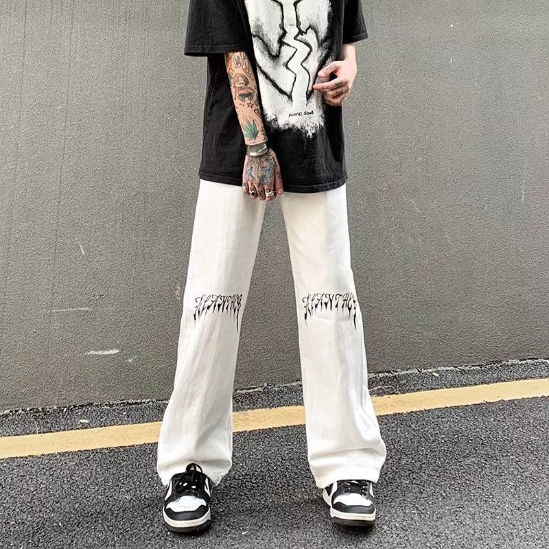 Men Jeans Printed Jeans Men Baggy Straight Trousers
