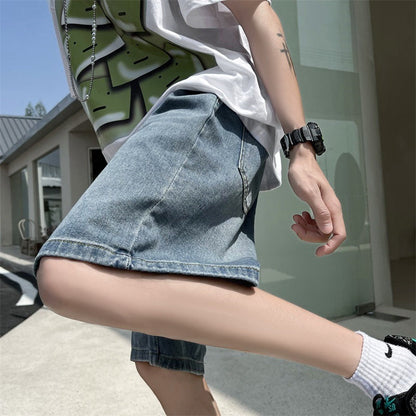 Men Jeans Smalt Denim Shorts Men's Summer Loose Straight Shorts