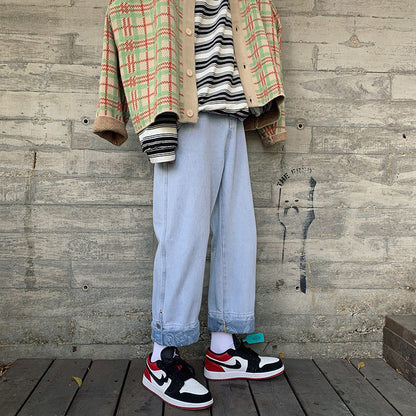 Men Jeans Autumn Vintage Jeans Men's Straight Loose Wide Leg Old Pants