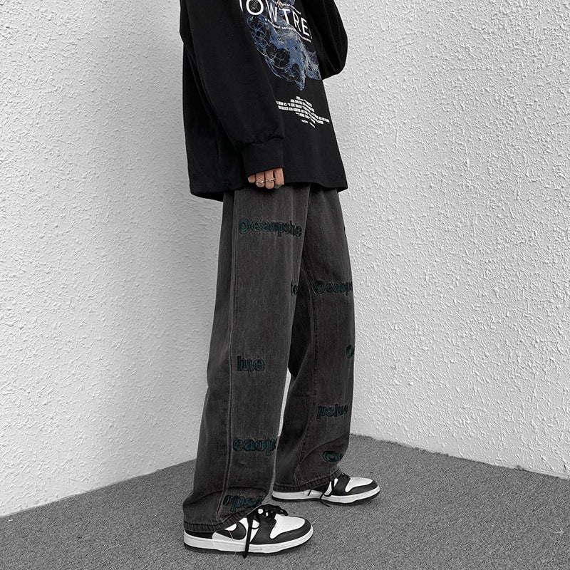 Men Jeans Straight Jeans Men's Summer Loose Wide Leg Pants Trousers