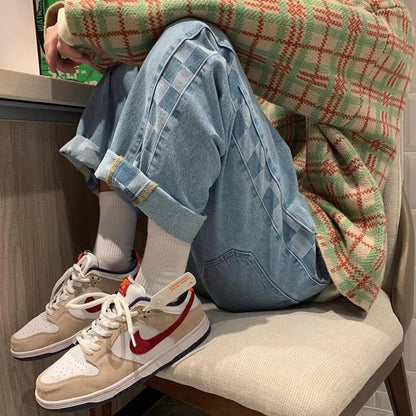 Men Jeans Men's Straight Jeans Fall Loose Retro Wide Leg Pants