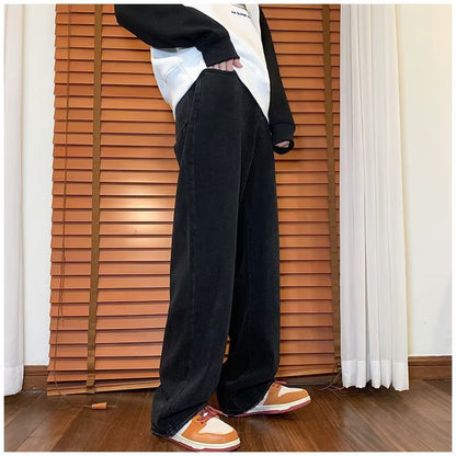 Men Jeans Straight Jeans Spring Retro Washed Loose Casual Trousers