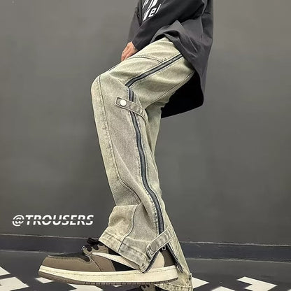 Men Jeans Slim Fit Micro-Pull Cargo Jeans Spring and Autumn Straight-Leg Pants
