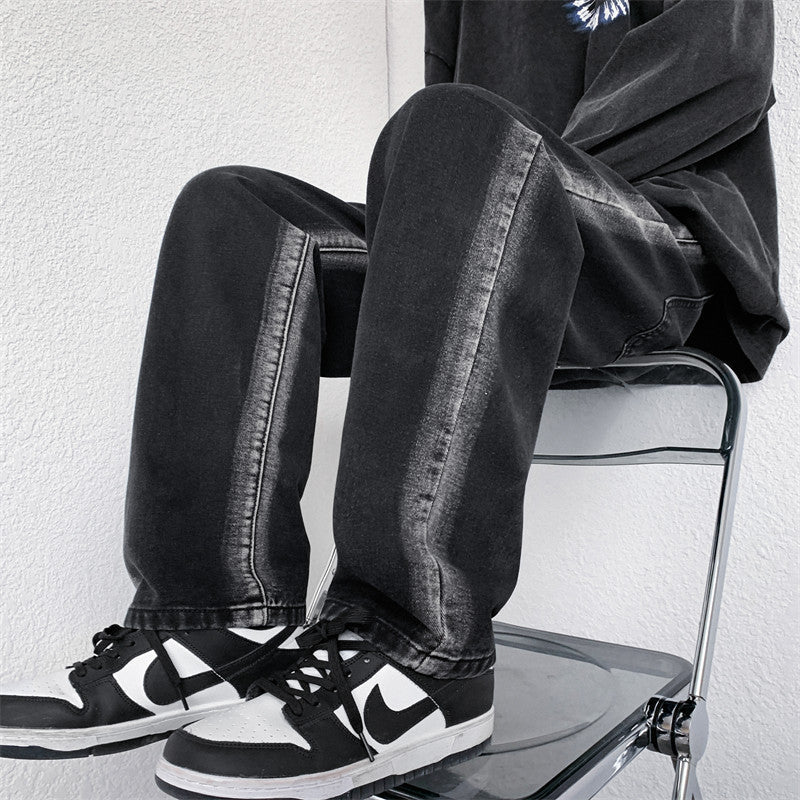 Men Jeans Washed Jeans Men's Spring Straight Loose Oversized Casual Trousers