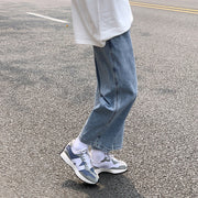 Men Jeans Vintage Light Color Elastic Waist Jeans Straight Wide Pants