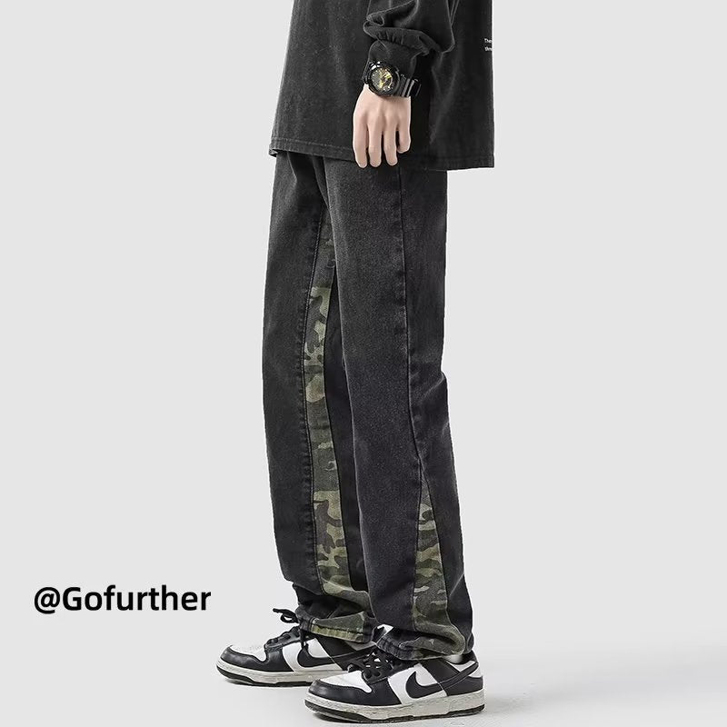 Men Jeans Spring Loose Wide Leg Pants Straight-Leg Pants