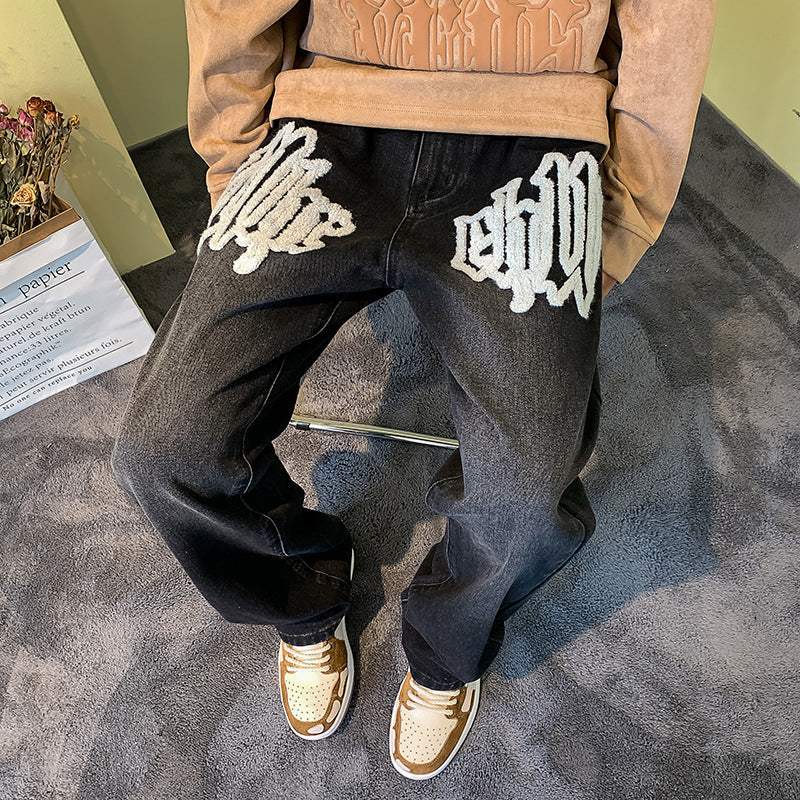Men Jeans Hiphop Jeans Men Autumn Loose Straight Trousers