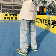 Men Jeans Light-Colored Jeans Straight Spring Wide Leg Pants