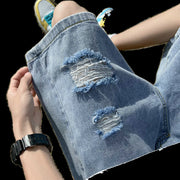 Men Jeans Retro Tattered Jeans Denim Shorts