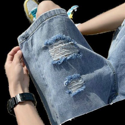 Men Jeans Retro Tattered Jeans Denim Shorts