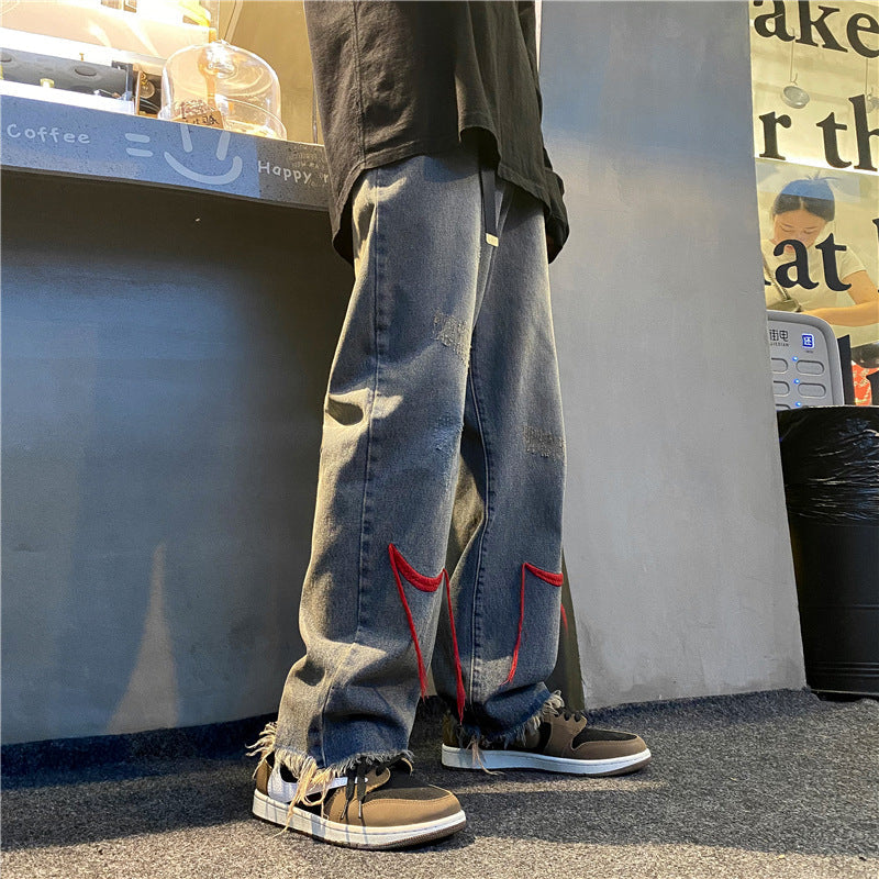 Men Jeans Fall Baggy Straight Trousers Wide Leg Pants