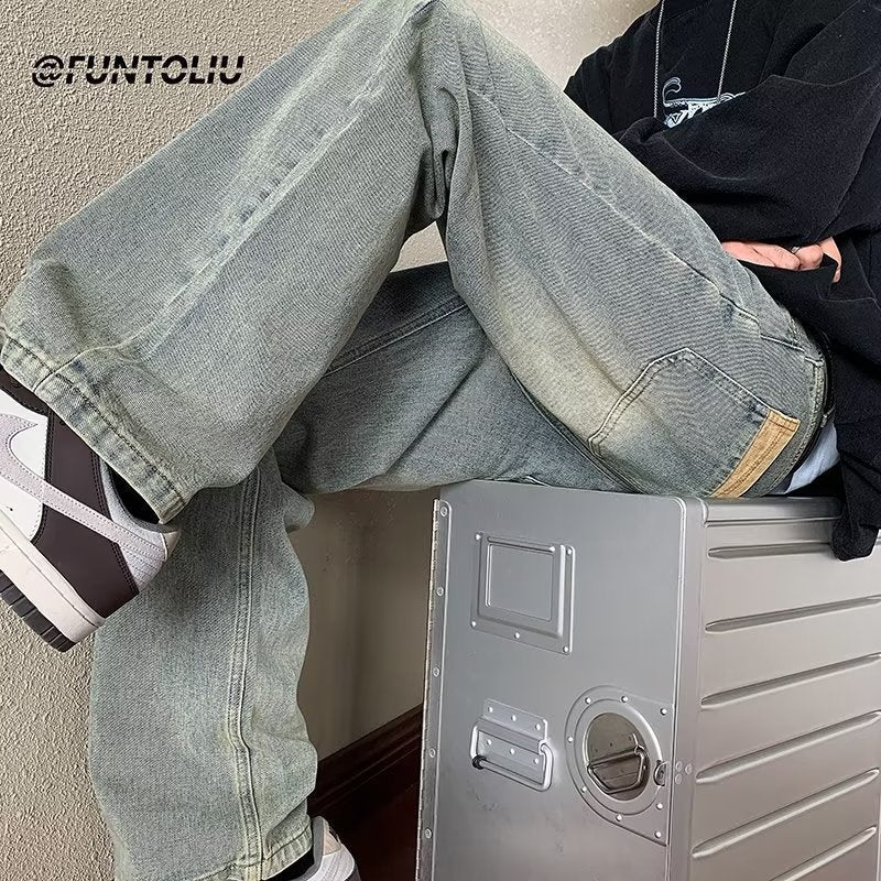 Men Jeans Loose Straight Wide Leg Pants