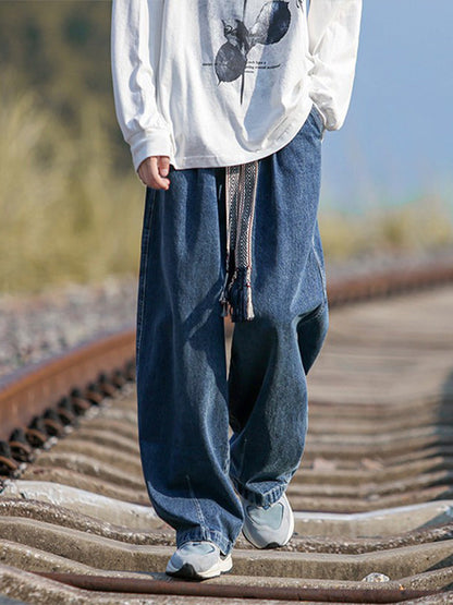 Men Jeans Vintage Jeans Men's Loose plus Size Oversize Pants Straight Wide Leg Pants